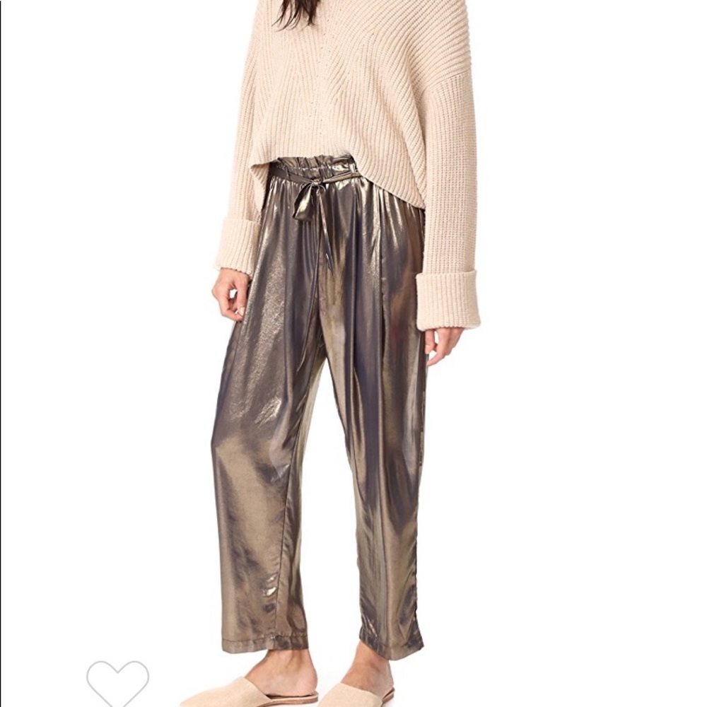 Free People Metallic Bronze Cropped Paperbag Waist Pants